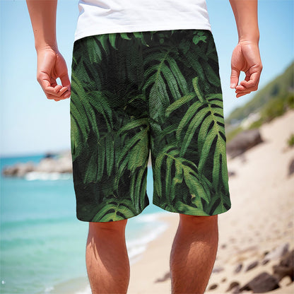 Green Monstera Leaf Print Men's Cargo Shorts