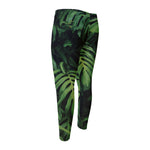 Green Monstera Leaf Print Men's Compression Pants