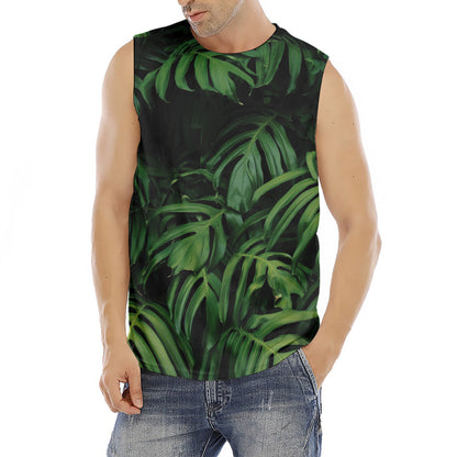 Green Monstera Leaf Print Men's Fitness Tank Top