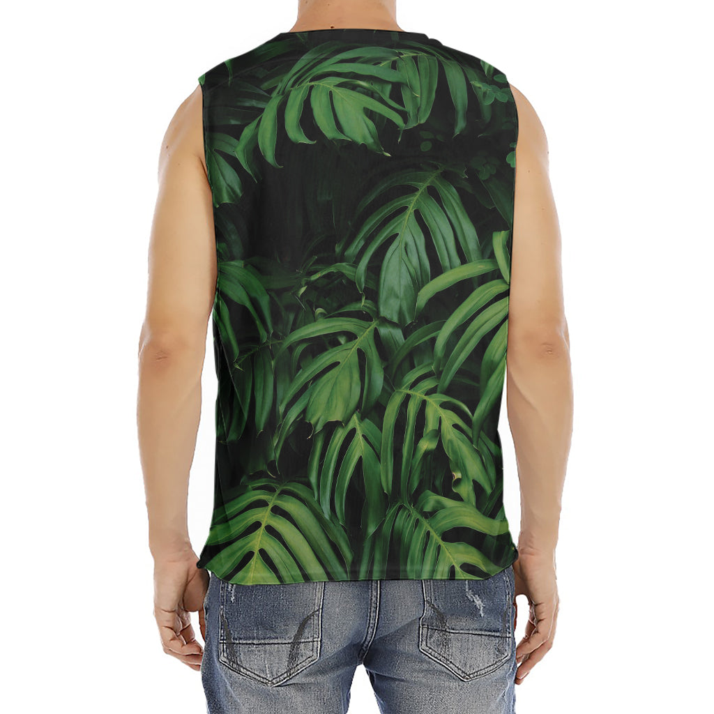 Green Monstera Leaf Print Men's Fitness Tank Top