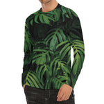 Green Monstera Leaf Print Men's Long Sleeve Rash Guard