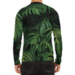 Green Monstera Leaf Print Men's Long Sleeve Rash Guard