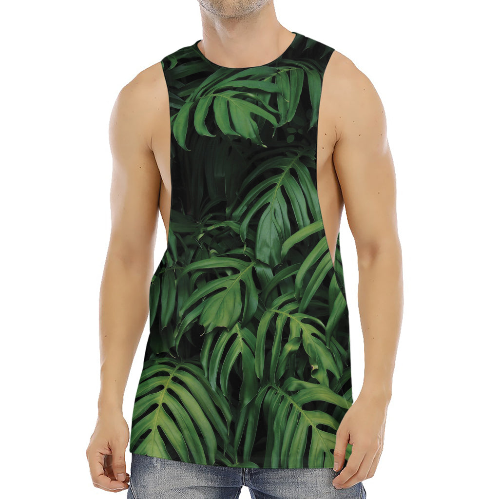 Green Monstera Leaf Print Men's Muscle Tank Top