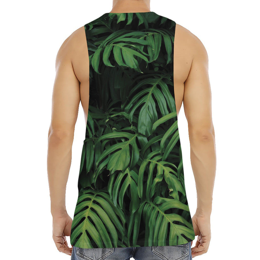 Green Monstera Leaf Print Men's Muscle Tank Top