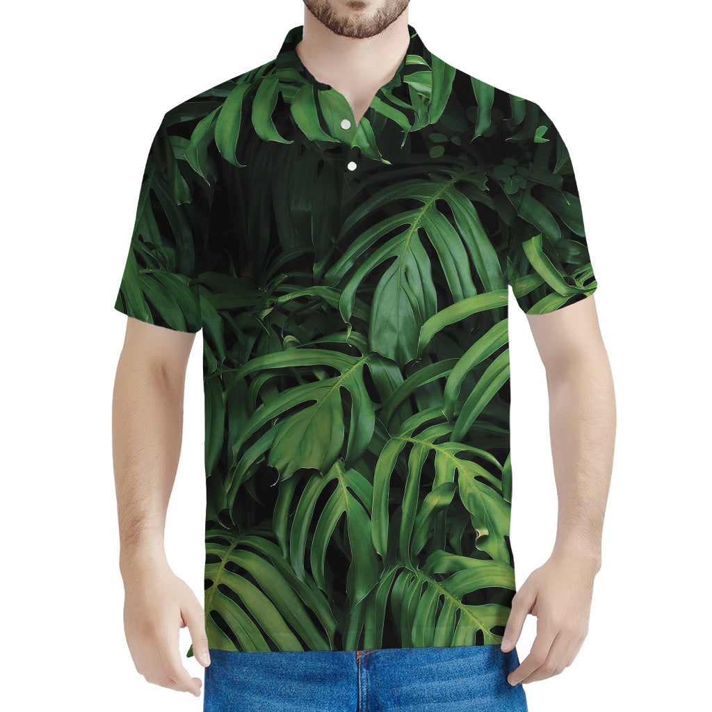 Green Monstera Leaf Print Men's Polo Shirt