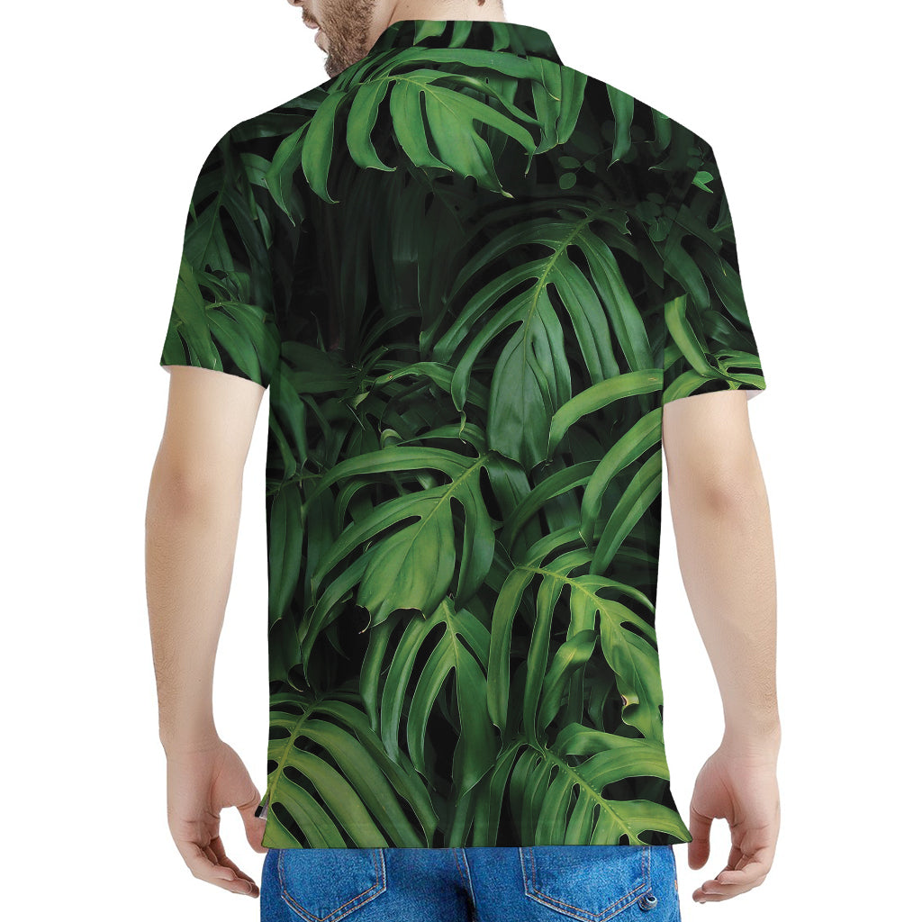 Green Monstera Leaf Print Men's Polo Shirt
