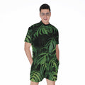 Green Monstera Leaf Print Men's Romper