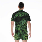 Green Monstera Leaf Print Men's Rompers