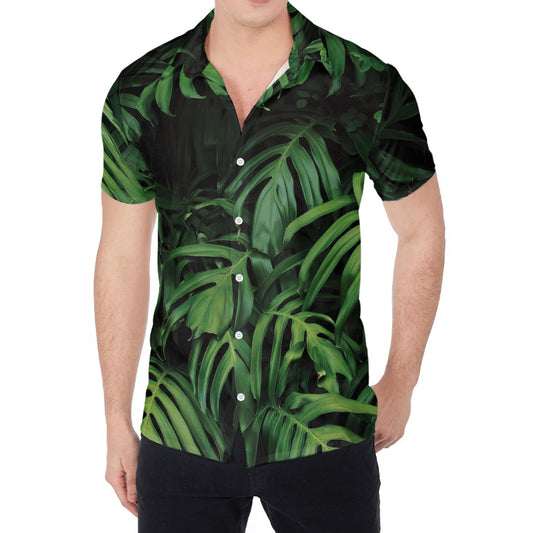 Green Monstera Leaf Print Men's Shirt