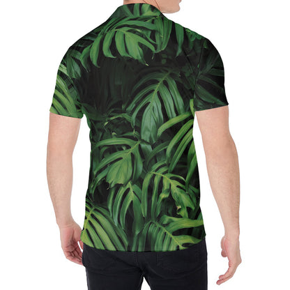 Green Monstera Leaf Print Men's Shirt