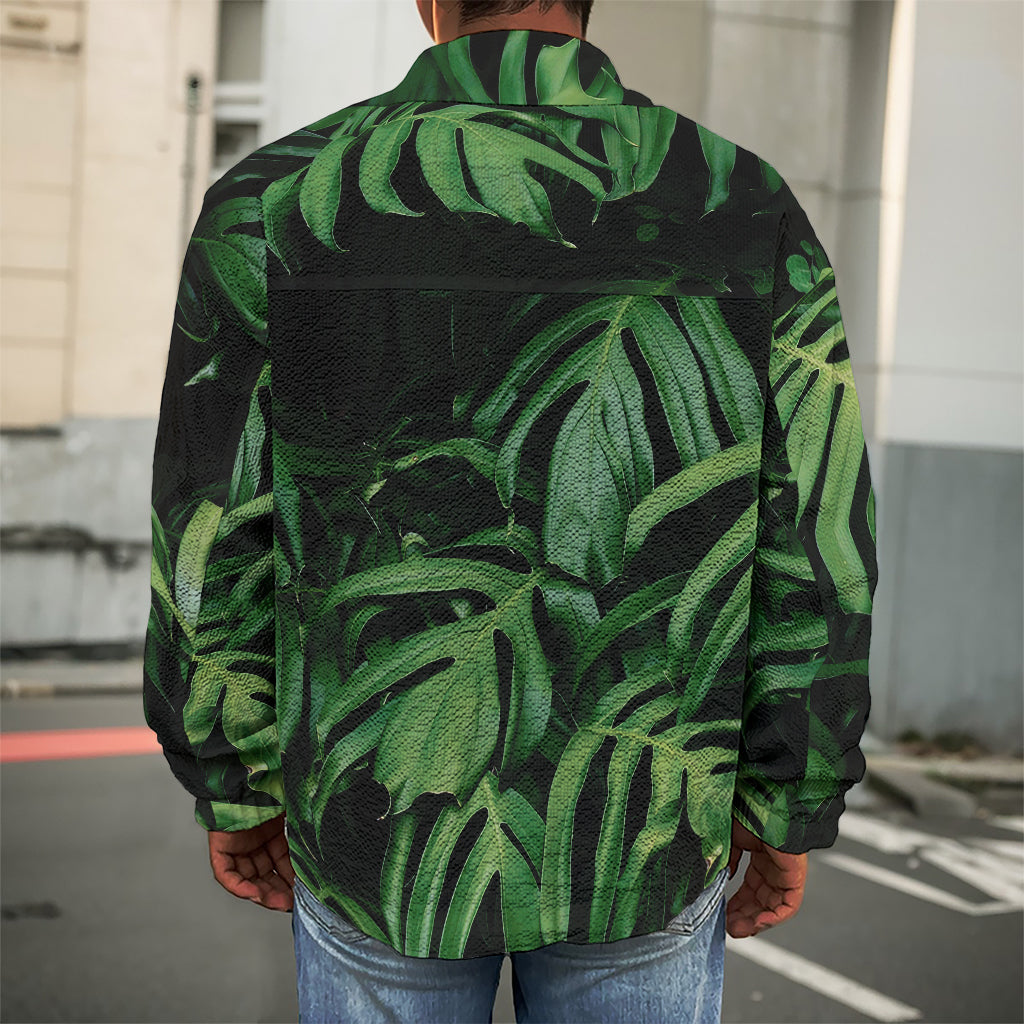 Green Monstera Leaf Print Men's Shirt Jacket