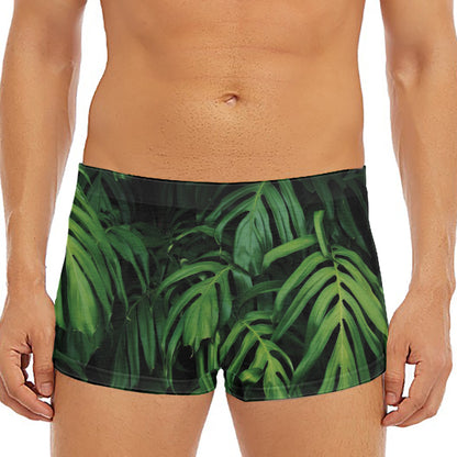 Green Monstera Leaf Print Men's Short Boxer Briefs