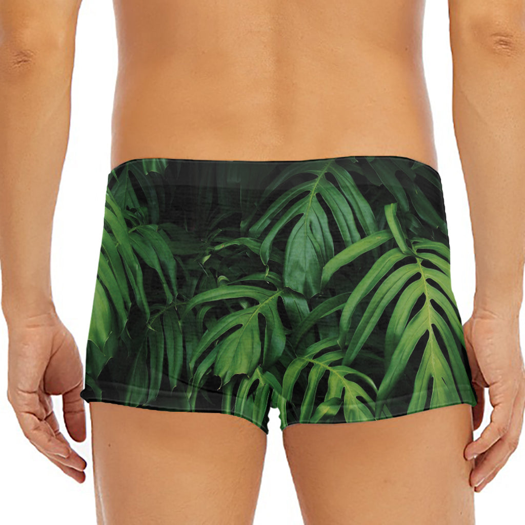 Green Monstera Leaf Print Men's Short Boxer Briefs