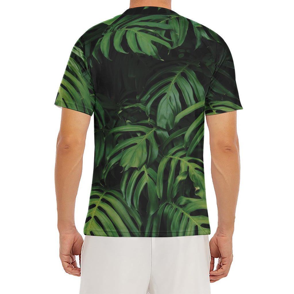 Green Monstera Leaf Print Men's Short Sleeve Rash Guard