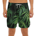 Green Monstera Leaf Print Men's Split Running Shorts