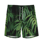 Green Monstera Leaf Print Men's Sports Shorts