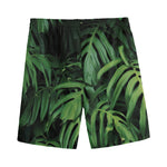 Green Monstera Leaf Print Men's Sports Shorts