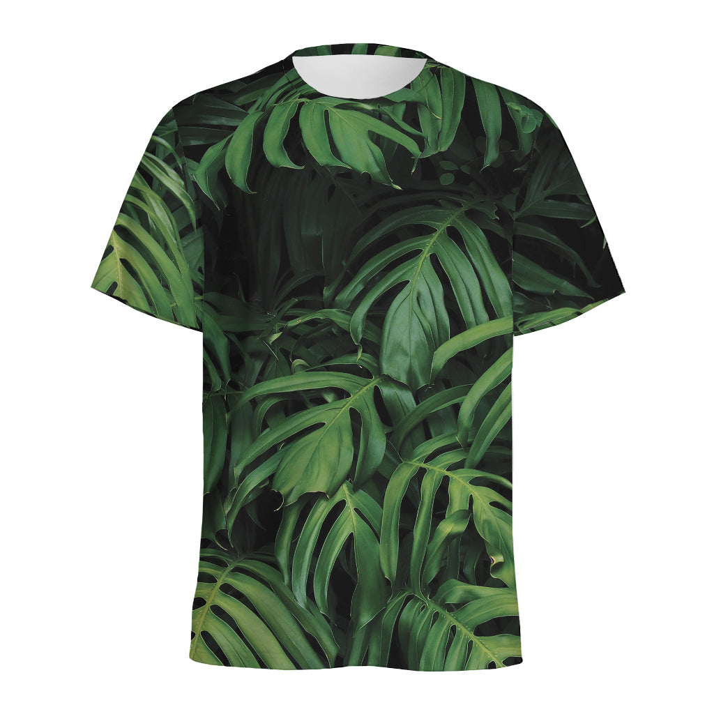 Green Monstera Leaf Print Men's Sports T-Shirt