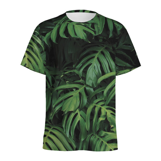 Green Monstera Leaf Print Men's Sports T-Shirt