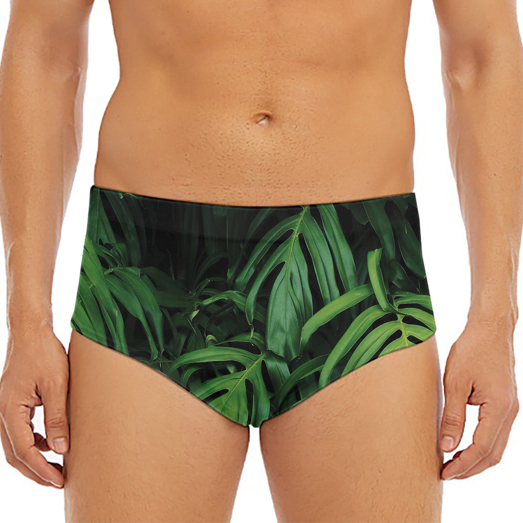 Green Monstera Leaf Print Men's Triangle Swim Briefs