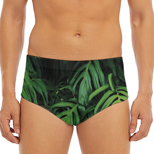 Green Monstera Leaf Print Men's Triangle Swim Briefs