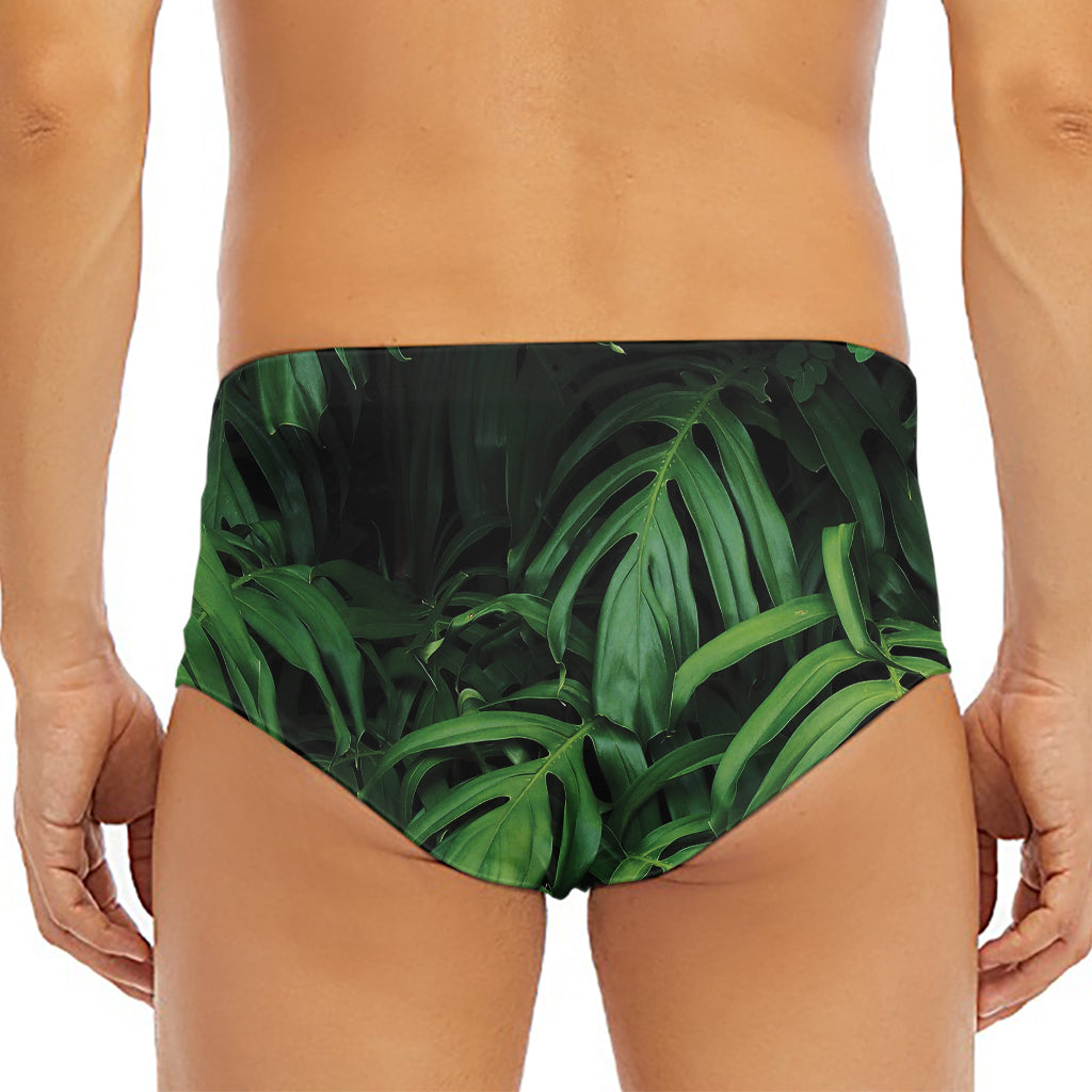 Green Monstera Leaf Print Men's Triangle Swim Briefs