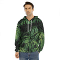 Green Monstera Leaf Print Men's Velvet Pullover Hoodie