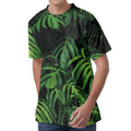 Green Monstera Leaf Print Men's Velvet T-Shirt