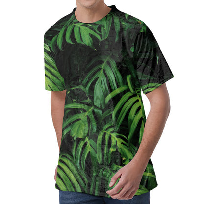 Green Monstera Leaf Print Men's Velvet T-Shirt