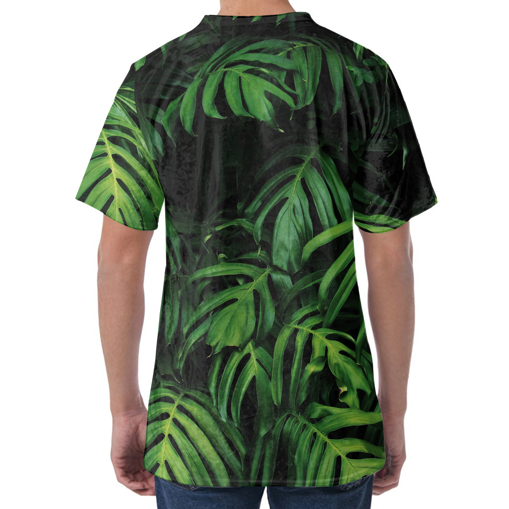 Green Monstera Leaf Print Men's Velvet T-Shirt