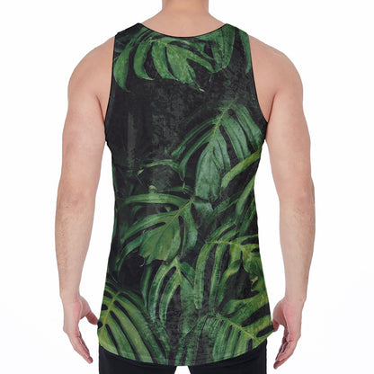 Green Monstera Leaf Print Men's Velvet Tank Top