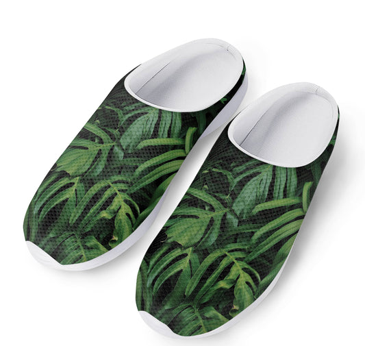 Green Monstera Leaf Print Mesh Casual Shoes