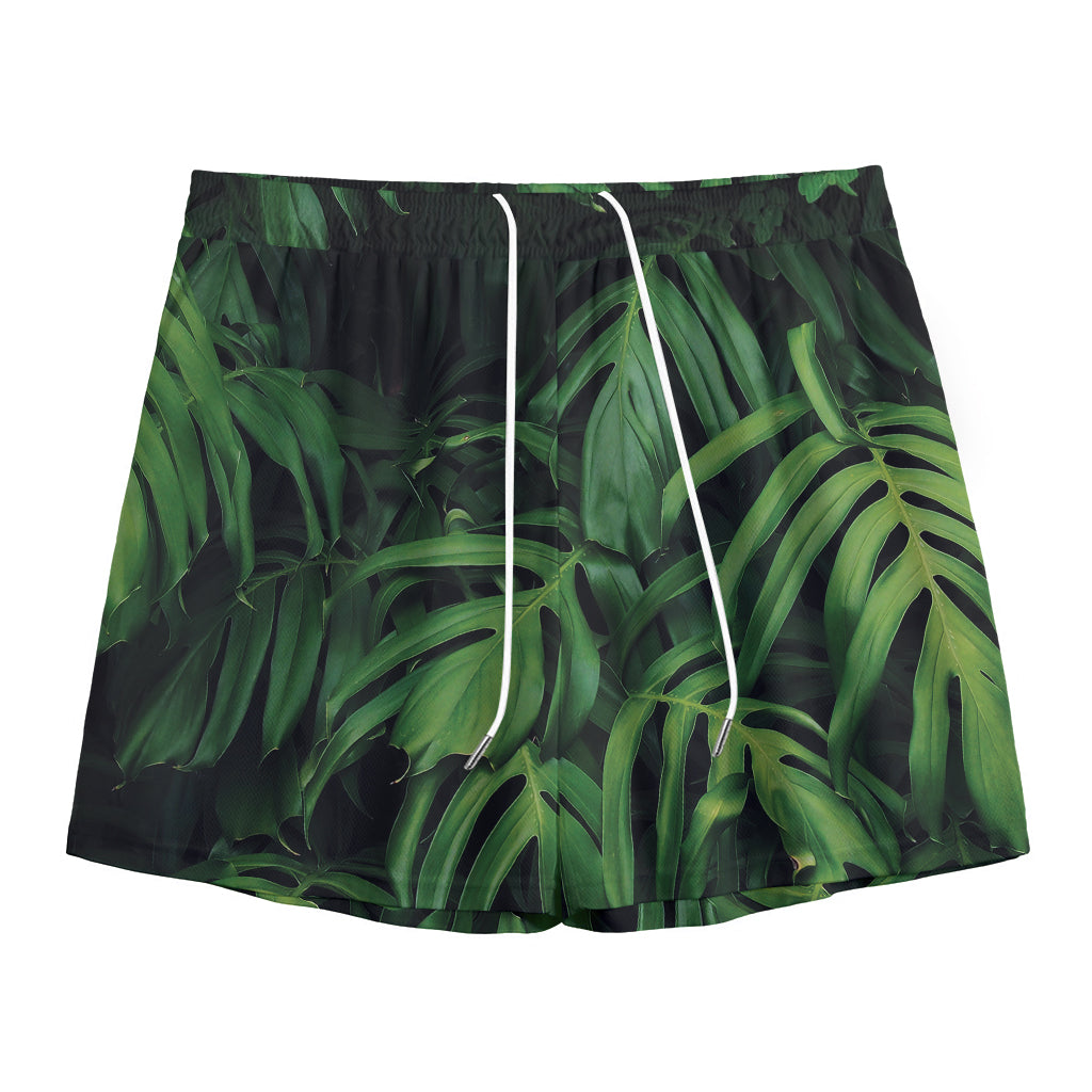 Green Monstera Leaf Print Mesh Shorts