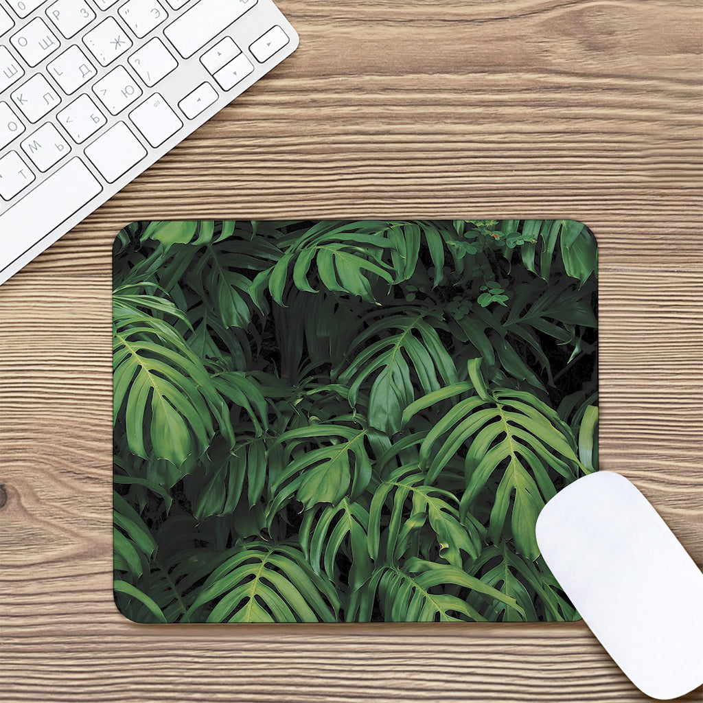 Green Monstera Leaf Print Mouse Pad