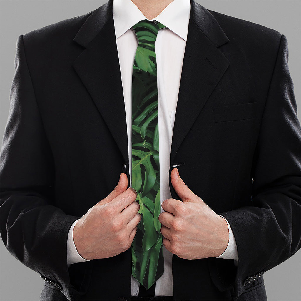 Green Monstera Leaf Print Necktie