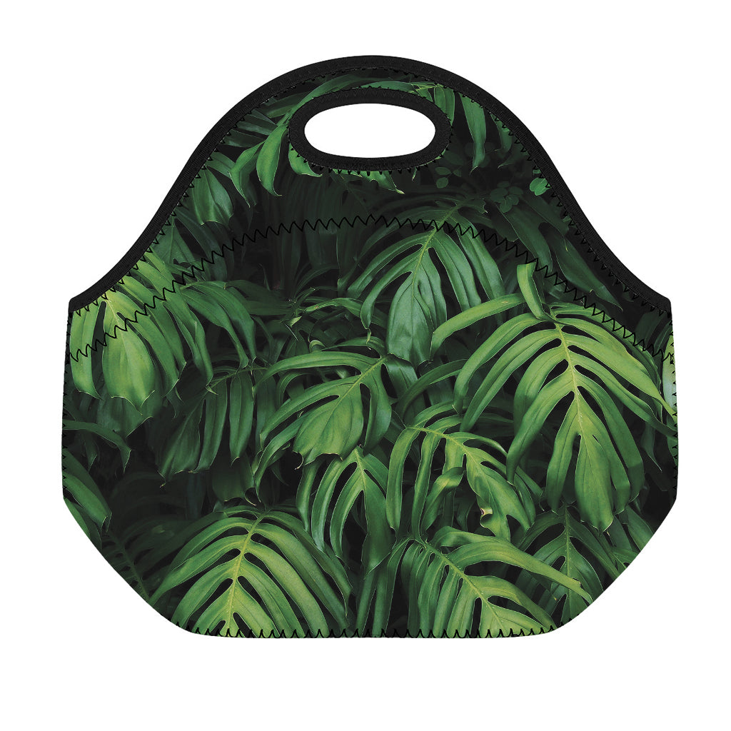 Green Monstera Leaf Print Neoprene Lunch Bag