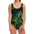 Green Monstera Leaf Print One Piece Swimsuit