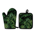 Green Monstera Leaf Print Oven Mitt And Pot Holder Set
