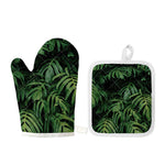 Green Monstera Leaf Print Oven Mitt And Pot Holder Set