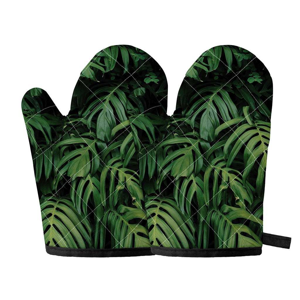 Green Monstera Leaf Print Oven Mitts