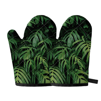Green Monstera Leaf Print Oven Mitts
