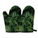 Green Monstera Leaf Print Oven Mitts