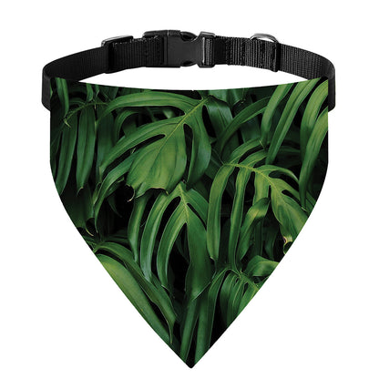 Green Monstera Leaf Print Over The Collar Dog Bandana