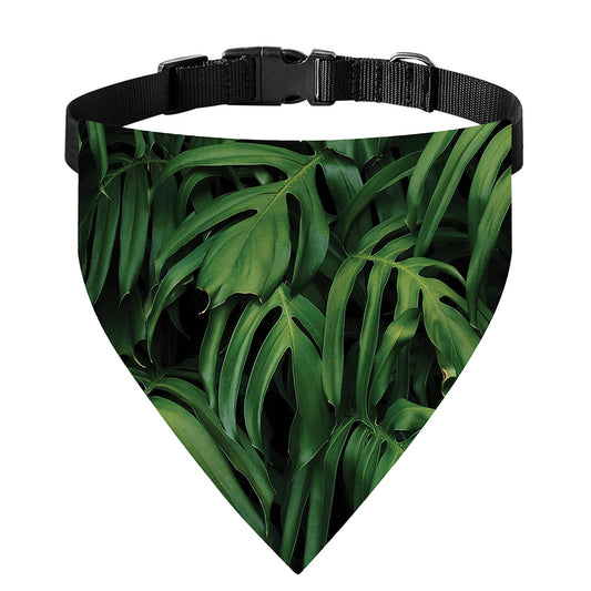 Green Monstera Leaf Print Over The Collar Dog Bandana