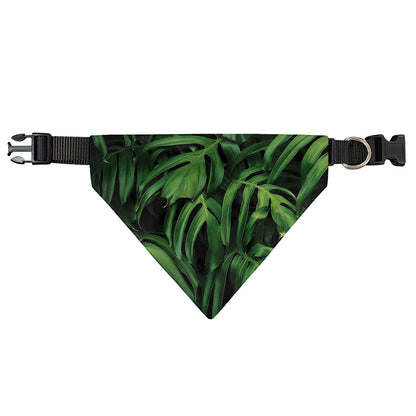 Green Monstera Leaf Print Over The Collar Dog Bandana