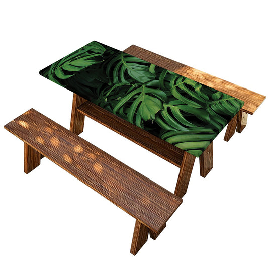Green Monstera Leaf Print Picnic Table Cover