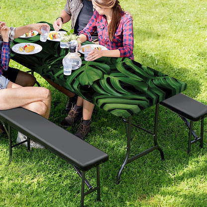 Green Monstera Leaf Print Picnic Table Cover