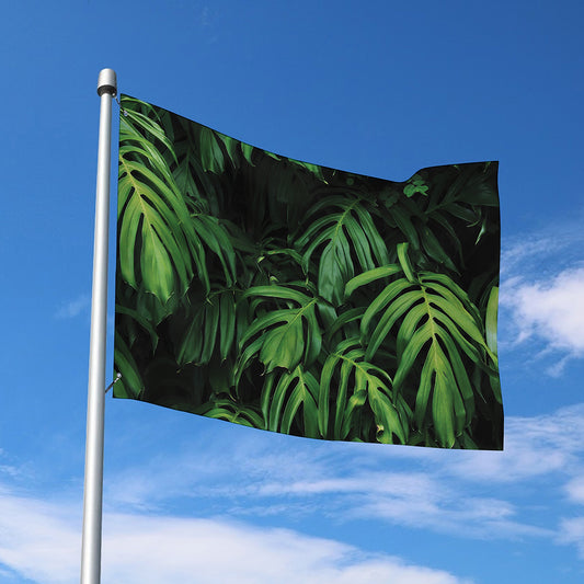 Green Monstera Leaf Print Polyester Flag