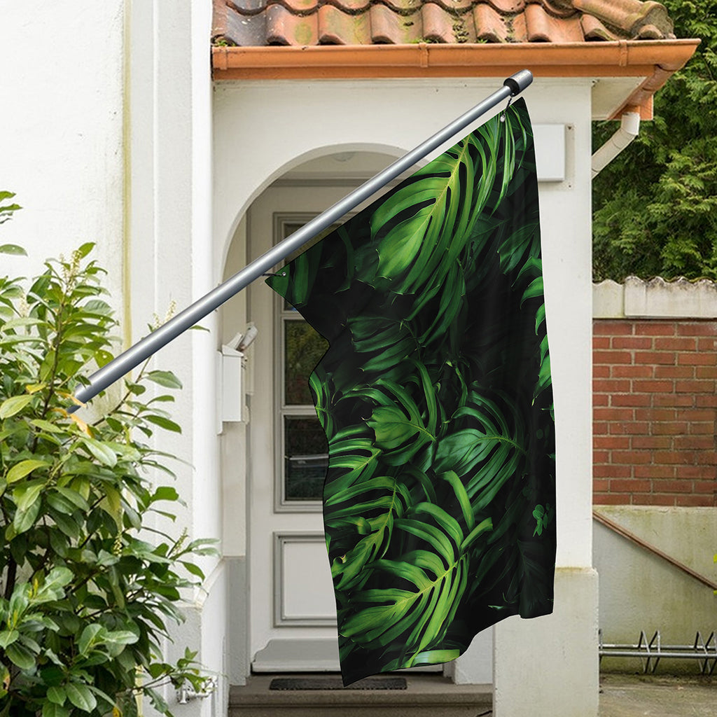 Green Monstera Leaf Print Polyester Flag