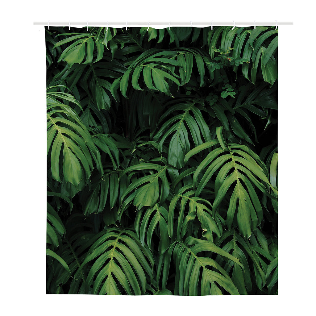 Green Monstera Leaf Print Polyester Shower Curtain